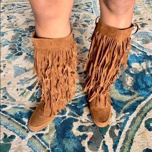 4 layered faux fringe moccasins   - carnival boots